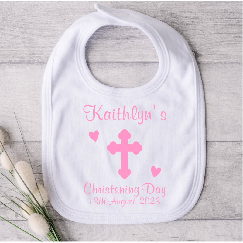 Personalized Christening Bib Pink/Blue