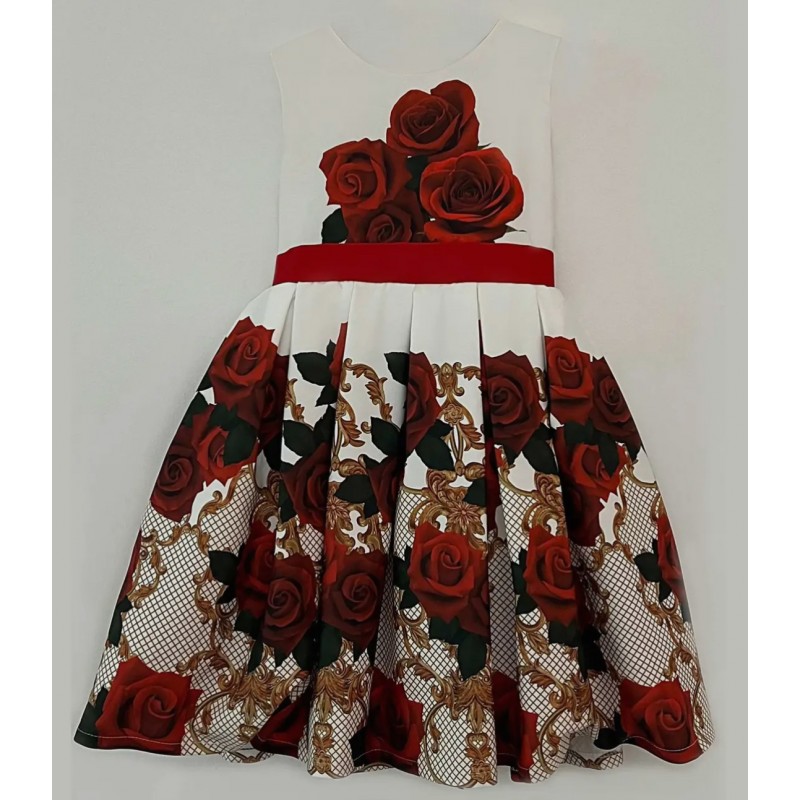 Eliza Red White Girls Print Dress