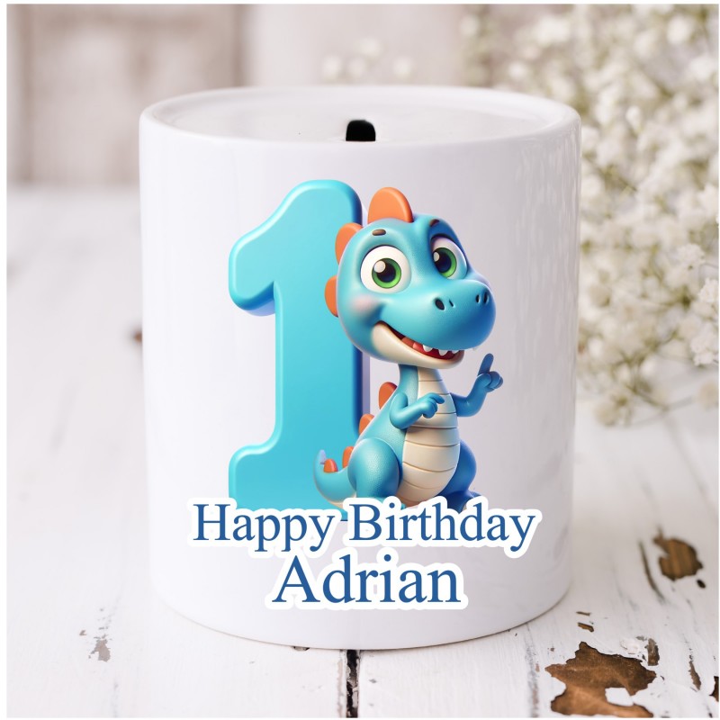 Personalised Money Box Birthday Dinosaur