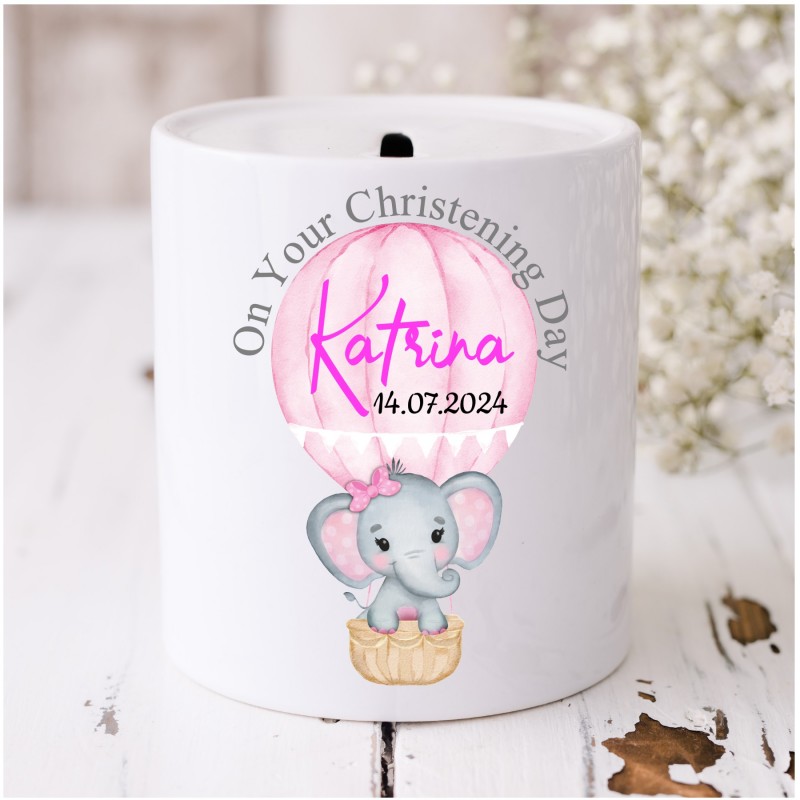 Personalised Christening Money Box Pink