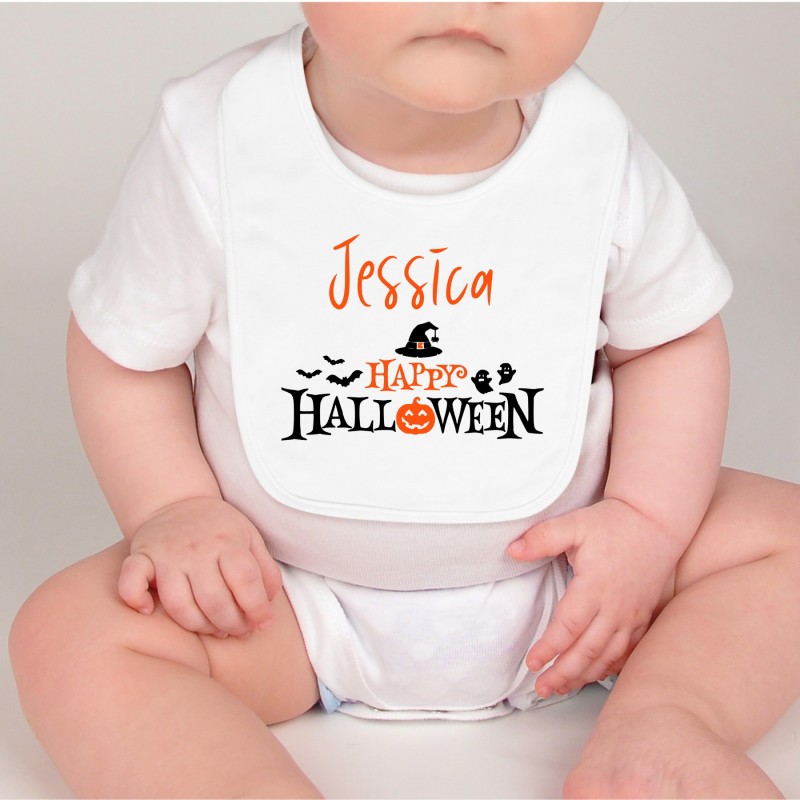 Personalised Happy Halloween Bib White