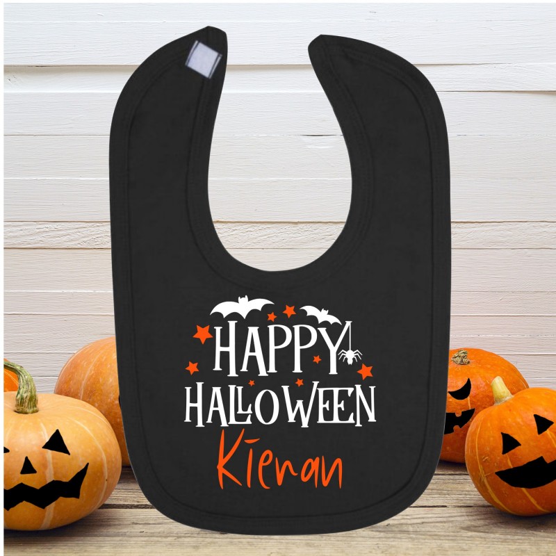 Personalised Happy Halloween Bib Black