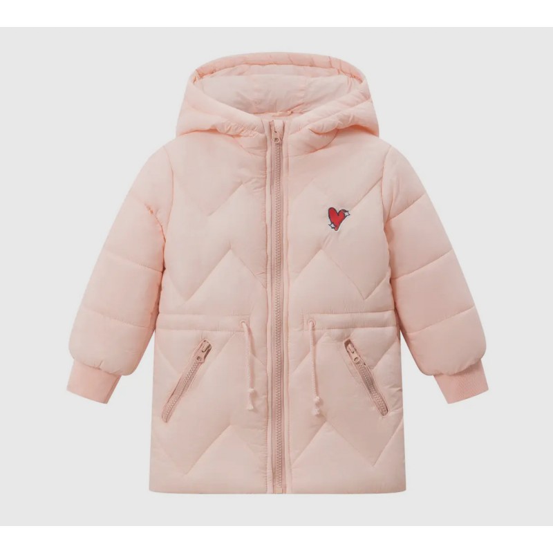 Pink Puffer Jacket Girl with Heart