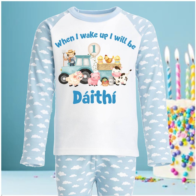 Personalised Birthday Pjs Farm Blue