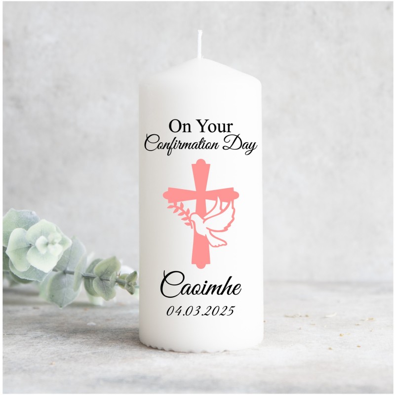 Personalised Confirmation Candle Pink