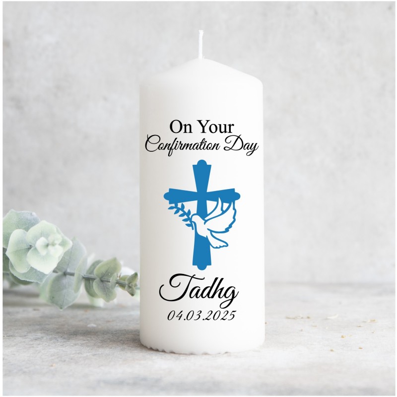 Personalised Confirmation Candle Blue