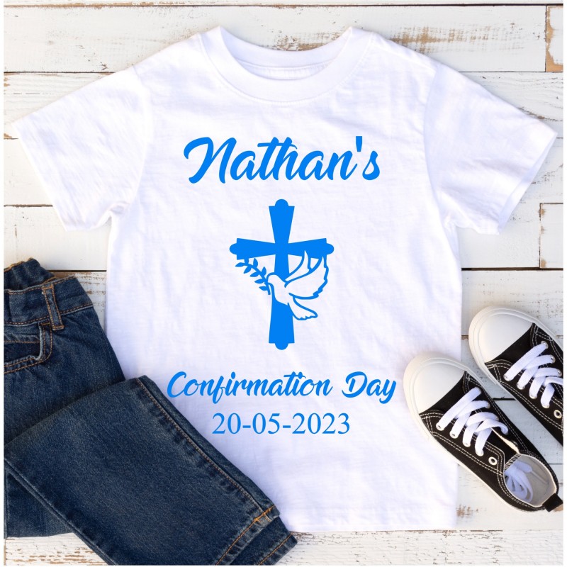 Personalised Confirmation T-shirt Blue