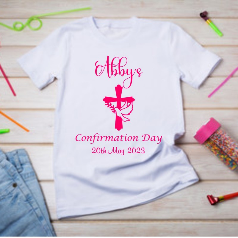 Personalised Confirmation T-shirt Pink