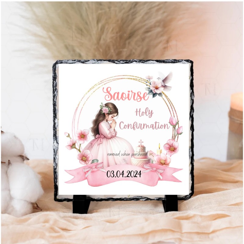 Personalised Confirmation Slate Pink