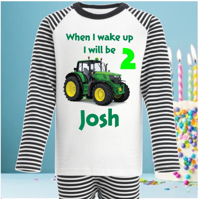 Personalised Birthday Pjs Tractor Green