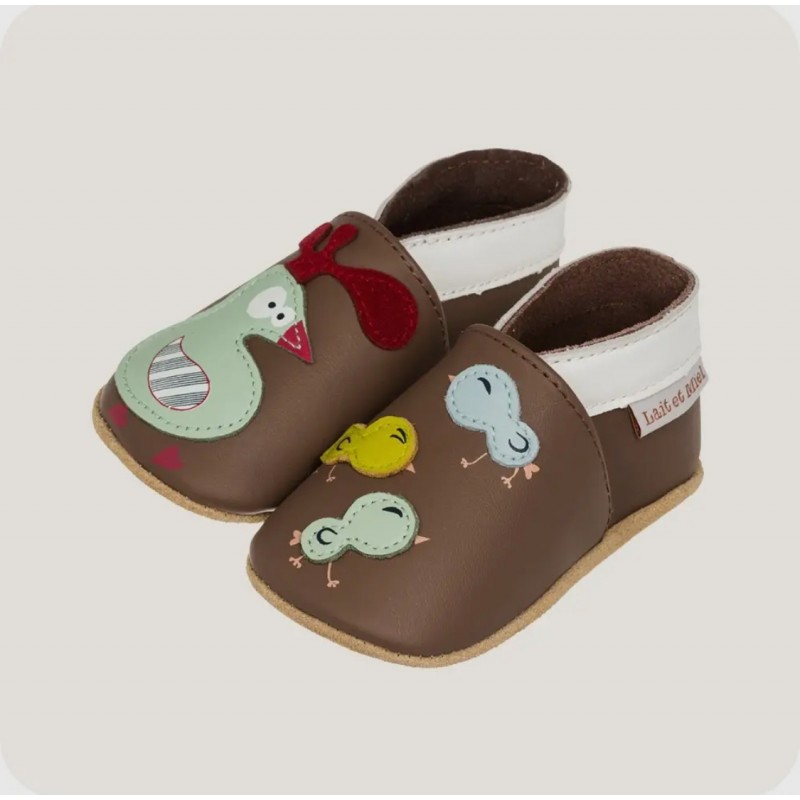 Baby Leather Slippers - Hen and Chicken